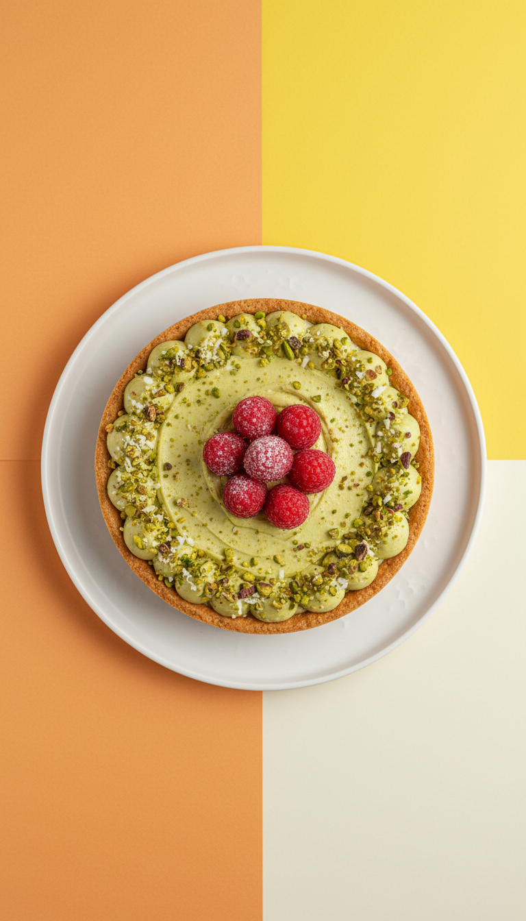 Raspberry pistachio tart seasonal fruit